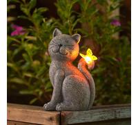 Statua di gatti con farfalla solare ornamenti da giardino per esterni, regalo divertente per donne, mamma, compleanno, giardino, balcone, soggiorno, impermeabile, grigio, 20,3 cm