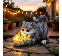 Statua Di Gatto Da Giardino Con Luce Solare Farfalla, Decorazione Esterna | Figurina In Resina Con Luce Led Farfalla, Impermeabile, Ornamento Per Prato E Patio, Regalo Per Mamma E Nonna