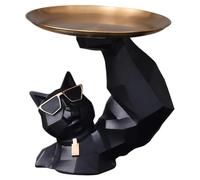 Statua Di Gatto - Piatto Per Dolci Con Muscoli Fantastici Con Vassoio | Ornamenti Di Gatto In Resina | Sculture Geometriche Di Gattini | Ornamento Di Gatto, Centro Tavolo, Decorazione Per Soggiorno, R