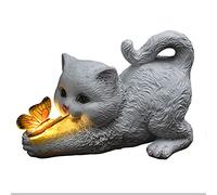 Statua di gatto solare all'aperto con farfalla illuminata, figurina per animali da gattino in resina da giardino, decorazione per ornamenti del memoriale per animali domestici, giallo, giallo