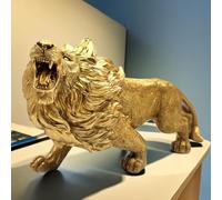 Statua di leone da 33 cm, scultura in resina, regali da collezione per gli amanti del leone, decorazione per la casa, accessori da scrivania, decorazione da giardino, decorazione per esterni, oro