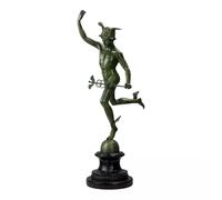 Statua di Mercurio Dio greco romano | Scultura in vero bronzo da 55 cm con finitura ossidante verde su base in marmo massiccio | Collezione di arte classica