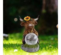 Statua di mucca scozzese con luci solari, decorazione artigianale per prato,