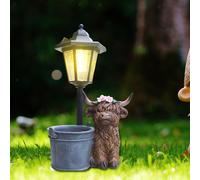 Statua di mucca scozzese con luci solari, decorazione per prato esterno e