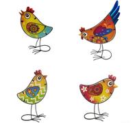 Statua di pappagallo resistente alle intemperie 3-Pack metallo giardino per | Set di 4 figure di pulcino, dettagli in vetro colorato, tema animale giocoso, posizionamento da tavolo o prato