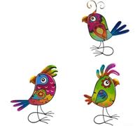 Statua di pappagallo resistente alle intemperie, confezione da 3 pezzi, in | Set di 4 figure di pulcino, dettagli in vetro colorato, tema animale giocoso, posizionamento da tavolo o prato