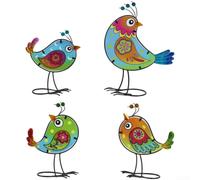 Statua di pappagallo resistente alle intemperie, confezione da 3 pezzi, in | Set di 4 figure di pulcino, dettagli in vetro colorato, tema animale giocoso, posizionamento da tavolo o prato