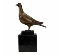 Statua di piccione in piedi, simbolo della pace, in vero bronzo su base in marmo