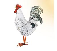 Statua di pollo in metallo per esterni, statue da giardino a forma di gallo in ferro, arte da cortile, decorazione per casale in piedi, scultura a forma di animale in piedi, ornamenti da prato per