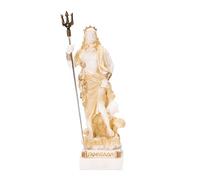 Statua di Poseidone, dio greco del mare, con tridente, in alabastro dorato, 17,8 cm