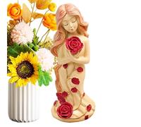 Statua di ragazza, ragazza che tiene una rosa, simpatica statuetta in resina ornamenti da donna decorazione di compleanno per mensola mensola mensola