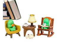 Statua di rana - Mini sedia a dondolo in resina, decorazione per desktop animale, piccola impresa per giardino, casa, ufficio, scultura verde, regalo da collezione per giardino
