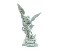 Statua di San Michele Arcangelo in marmo resina bianca con spada in metallo altezza cm. 17
