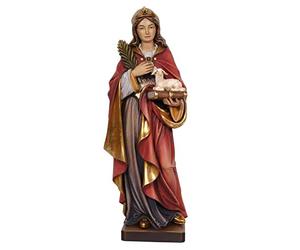 Statua di Santa Agnese in legno realizzata a mano in Val Gardena (cm 20)