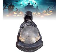 Statua di Sensenmann con sfera di cristallo, statuetta gotica Grim Reaper con luce a LED e pipistrelli, decorazione per Halloween, scultura gotica spaventosa per la casa, libreria, tavolo