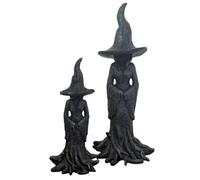 Statua di strega retrò di Halloween, statuetta gotica in resina, a forma di botte di cracker, misteriosa maledizione per la decorazione della casa e per feste di Halloween (20 cm + 30 cm)