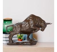 Statua di Toro in Bronzo Che Carica - Scultura in Bronzo Artigianale da 16,1" L, Simbolo Potente di Forza e prosperità per la casa, L'Ufficio o la scrivania direzionale