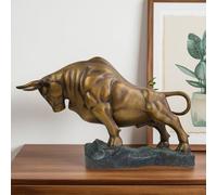 Statua di Toro in Bronzo Che Carica - Scultura in Bronzo Artigianale da 16,1" L, Simbolo Potente di Forza e prosperità per la casa, L'Ufficio o la scrivania direzionale