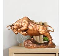 Statua di Toro in Bronzo Che Carica - Scultura in Bronzo Artigianale da 16,1" L, Simbolo Potente di Forza e prosperità per la casa, L'Ufficio o la scrivania direzionale