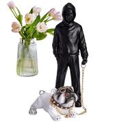 Statua di Uomo e Cane | Piccola Statua Desktop - Decorazione del Cane | Fine Mano di, Resina Home Decor Craft, una Figura di un Che tiene un Cucciolo, decoraci