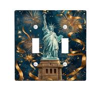 Statua doppia piastra di copertura per interruttore della luce, celebrazione festiva fuochi d'artificio stelle giorno dell'indipendenza in plastica oro dimensioni standard piastra decorativa per