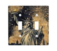 Statua doppia piastra di copertura per interruttore della luce, stile patriottico vintage, fuochi d'artificio stelle indipendenza oro plastica dimensioni standard interruttore a levetta copertura per