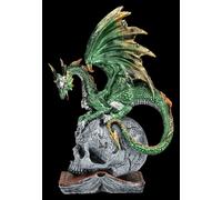 Statua Draghi Su Teschio Con Buch-Ignisars Rule-Fantasy Gotico Deko-20,5