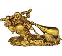 Statua Feng Shui, Statua di Buddha Che Ride con Figurine di Sacchetti di Soldi, sculture di Buddha Maitreya in Ottone per Decorazioni domestiche di Fortuna e Felicità, Regalo di benedizione