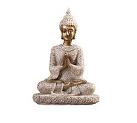 Statua Fengshui del Buddha in Preghiera di Sabbia Bianca, Piccola, Scultura del Buddha Maitreya, Artigianato, Decorazione per la casa, Statuetta, Colore Bianco/Beige, 03