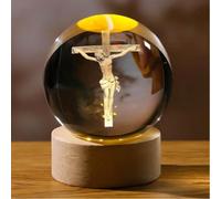 Statua figurina di Gesù in cristallo 3D, Sfera di cristallo con luce notturna della scena natalizia di Gesù 3D con decorazione a croce, Crocifisso con incisione laser, decorazione pasquale cristiana,