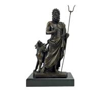 Statua in bronzo di Ade e Cerbero, dio greco degli inferi con segugio a tre teste, in vero bronzo su base in marmo naturale, realizzata a mano in Grecia, scultura da 29 cm