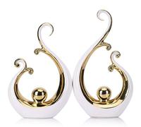 Statua in ceramica con decorazione bianca e oro lucida, centrotavola di lusso arte astratta moderna - mensole in oro bianco per librerie e tavoli da pranzo, versatile tavolino da caffè, supporto TV,