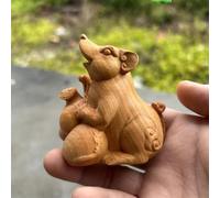 Statua in legno intagliato in legno di cipresso scogliera, con un topo di zucca, un simpatico topolino animale, una decorazione per la casa che può essere trasportata e giocata, tavolino da tè che