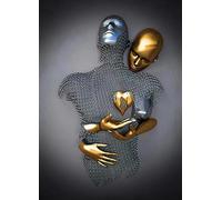 Statua in metallo 3D artistica, pittura su tela, romantica, astratta, poster e stampe per gli amanti della scultura, poster con amore, cuore, bacio, senza cornice (figura 01, 1 pezzi, 80 x 120 cm)