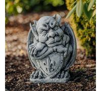 Statua in pietra Gargoyle con cartello guardiano del cancello H. 33 cm, 17 kg...