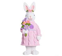 Statua in resina a forma di coniglietto pasquale con elementi di design senza tempo, per rotazione e conservazione annuali primaverili (rosa)