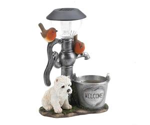 Statua in resina a luce solare per esterni, con due gattini che si arrampicano verso l'uccello e base in rilievo a forma di cuore che tiene vaso per piante con Home Sweet Home (B)