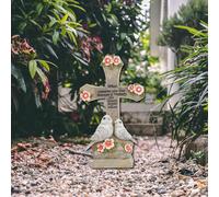 Statua in resina con croce e inseparabili con luce solare per accessori per