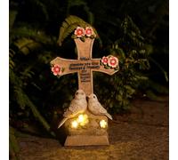 Statua in Resina con Croce E Inseparabili con Luce Solare per Decorare Le Tombe.