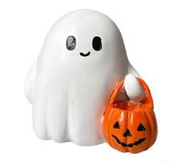 Statua in resina per interni ed esterni per decorazione di Halloween, con una simpatica figura sorridente con gesto del dito medio e dettagli decorativi a forma di zucca dipinta a mano (senza luce)