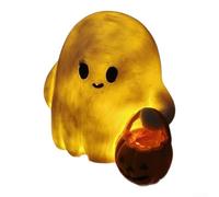 Statua in resina per interni ed esterni per decorazione di Halloween, con una simpatica figura sorridente con gesto del dito medio e dettagli decorativi a forma di zucca dipinta a mano (luminescenza)