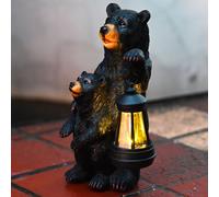Statua Lanterna Orso Nero ad Energia Solare per Giardino Esterno Resina Dipinta