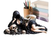 Statua Leggente A Tema Halloween Ornamento In Resina Con Base A Teschio