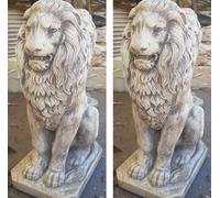 STATUA LEONE COPPIA DI LEONI H 80 CM PER ESTERNO DA GIARDINO IN CEMENTO MARMO