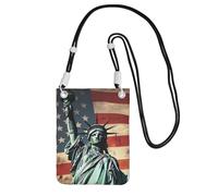 Statua Liberty Bandiera Americana Borsa per Cellulare da Donna, Custodia per Cellulare Custodia a Portafoglio con Tracolla Nera Borsa da Viaggio, Nero, Taglia Unica