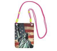 Statua Liberty bandiera americana borsa per telefono cellulare da donna, custodia per telefono cellulare custodia portafoglio con tracolla fucusia borsa da viaggio