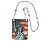 Statua Liberty bandiera americana borsa per telefono cellulare da donna, custodia per telefono cellulare custodia a portafoglio con tracolla viola borsa da viaggio