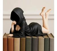 Statua misteriosa,2026 Nuova decorazione per libreria,Decorazioni per scaffali di libri RGotici,Statua seduta della figura della regina della veste nera della morte della resina,Elegante figura della