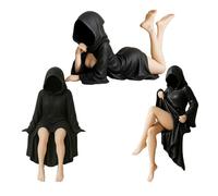 Statua misteriosa, scultura a forma di regina nera con veste nera, piccola scultura gotica spettrale in resina per ufficio, decorazione da tavolo per casa (set da 3 pezzi, 38,1 cm)