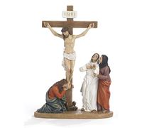 Statua Presepe Pasquale Scena Via Crucis Gruppo Crocifissione di Gesù 23.7 cm in Resina